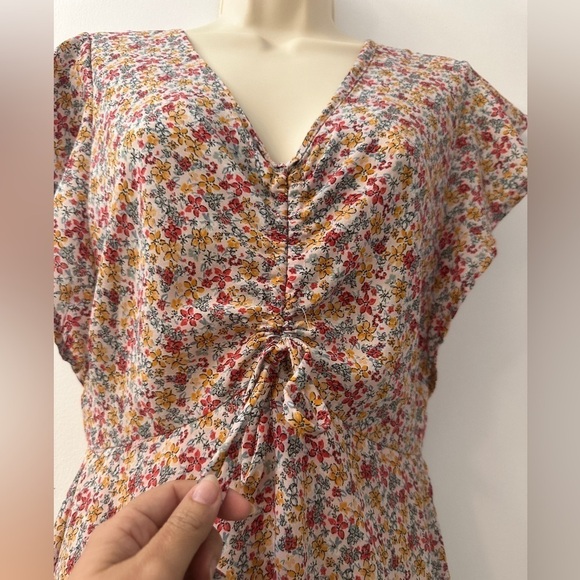 Monteau Los Angeles Floral Ruched Shortsleeve Ruffled Flowy Multicolored Size M - Picture 5 of 12